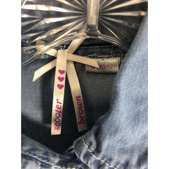 Jean Button Up  Size 10/12 Shirt Rhinestone Embellished Collar - Picture 4 of 7